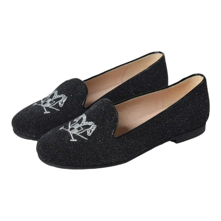 1091 - Black Glitter Smoking Loafer for Girl by London Kids