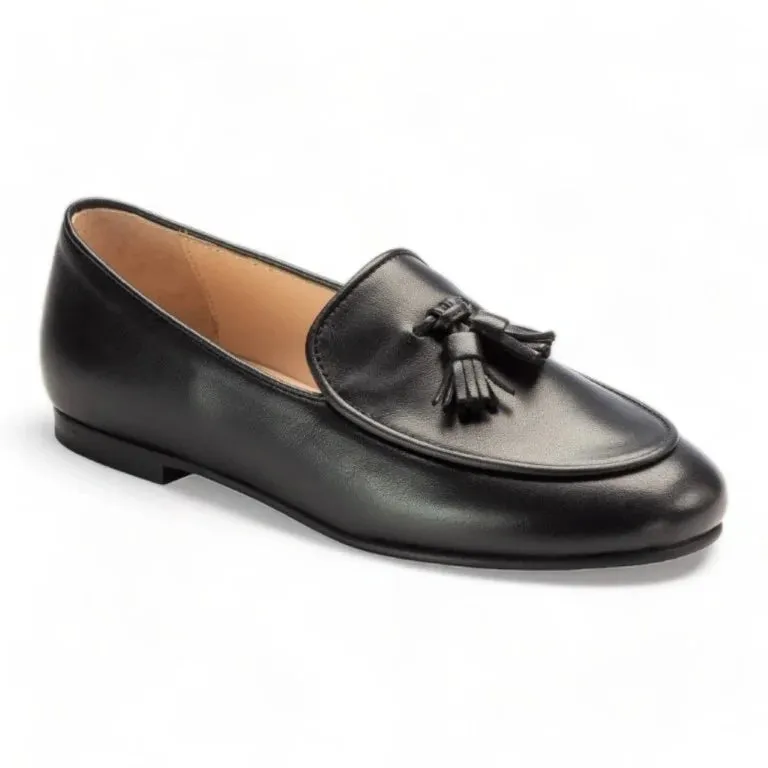 1634 - Black Soft Leather Flat Loafer for Girl by London Kids