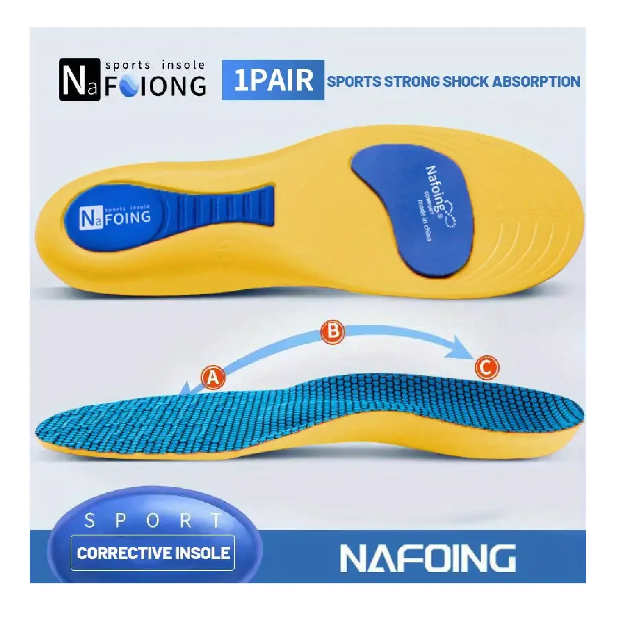 4D Soft Deodorant Insole, Flat Arch Support Full Pad, Elastic Massage Insole For Men