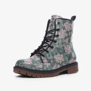 Baroque Floral Plaid Lace Up Boots