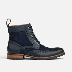 Belmont Navy Leather Wingtip Combat Boots