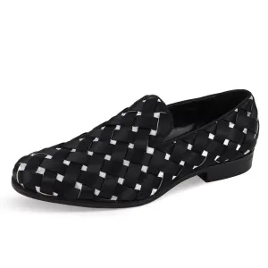 Black and White Prince Plain Toe Satin Slip-On luxury Men's Shoes