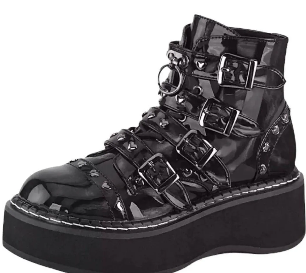 Black Patent Tainted Platform Combat Boots