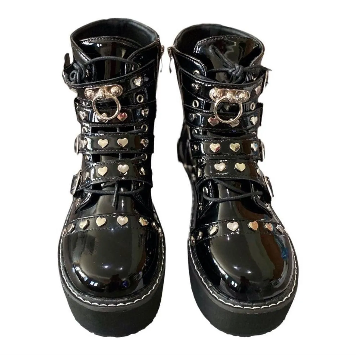 Black Patent Tainted Platform Combat Boots