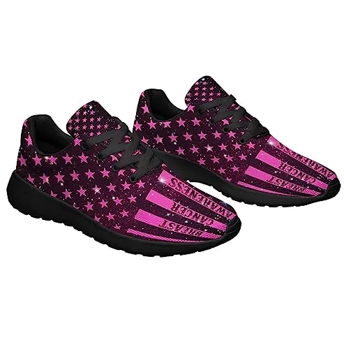 Breast Cancer Awareness Shoes Women Fashion Running Sneakers Breathable Casual Sport Tennis Shoes Black Size 7