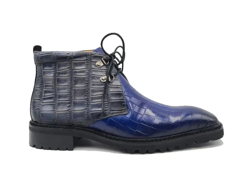 Carrucci Blue Men's Alligator Embossed Leather Chukka Boot