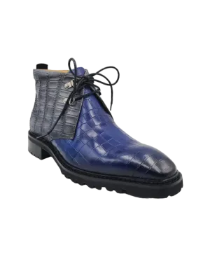 Carrucci Blue Men's Alligator Embossed Leather Chukka Boot