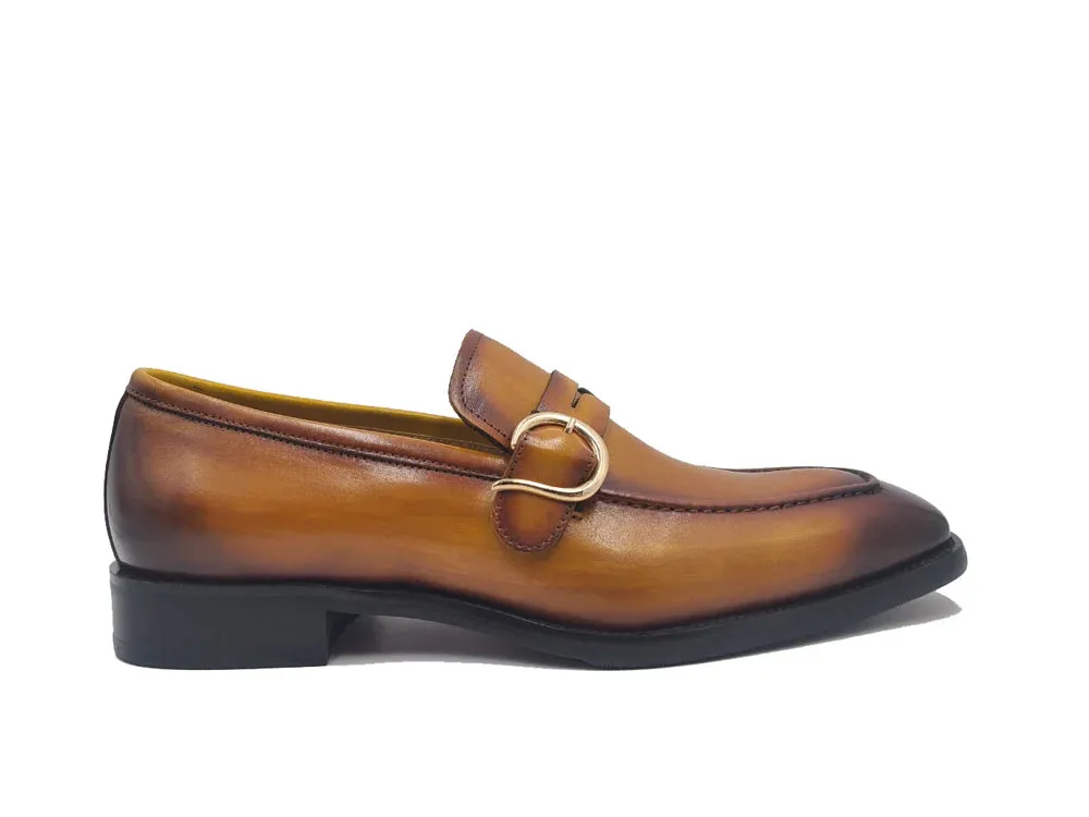 Carrucci Cognac Men's dress Single Monk Strap with modern buckle KS509-47