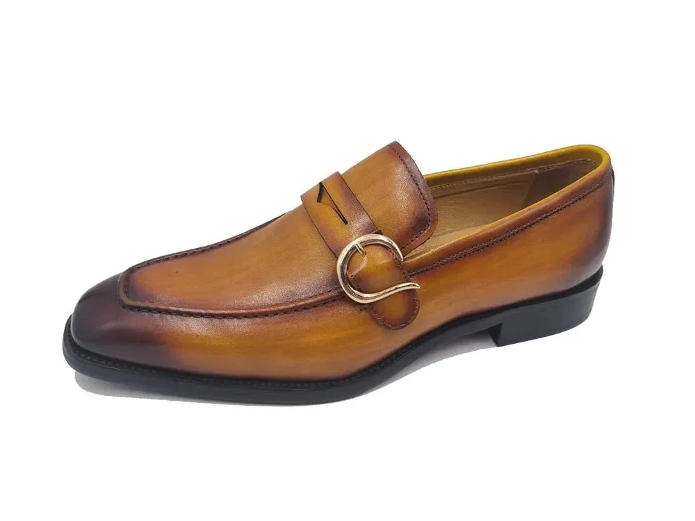 Carrucci Cognac Men's dress Single Monk Strap with modern buckle KS509-47