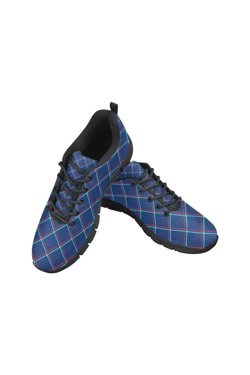 Cyan Plaid Women's Breathable Running Shoes