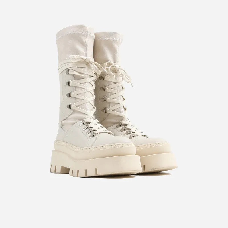 Evi Ann Creme White Biker Boots