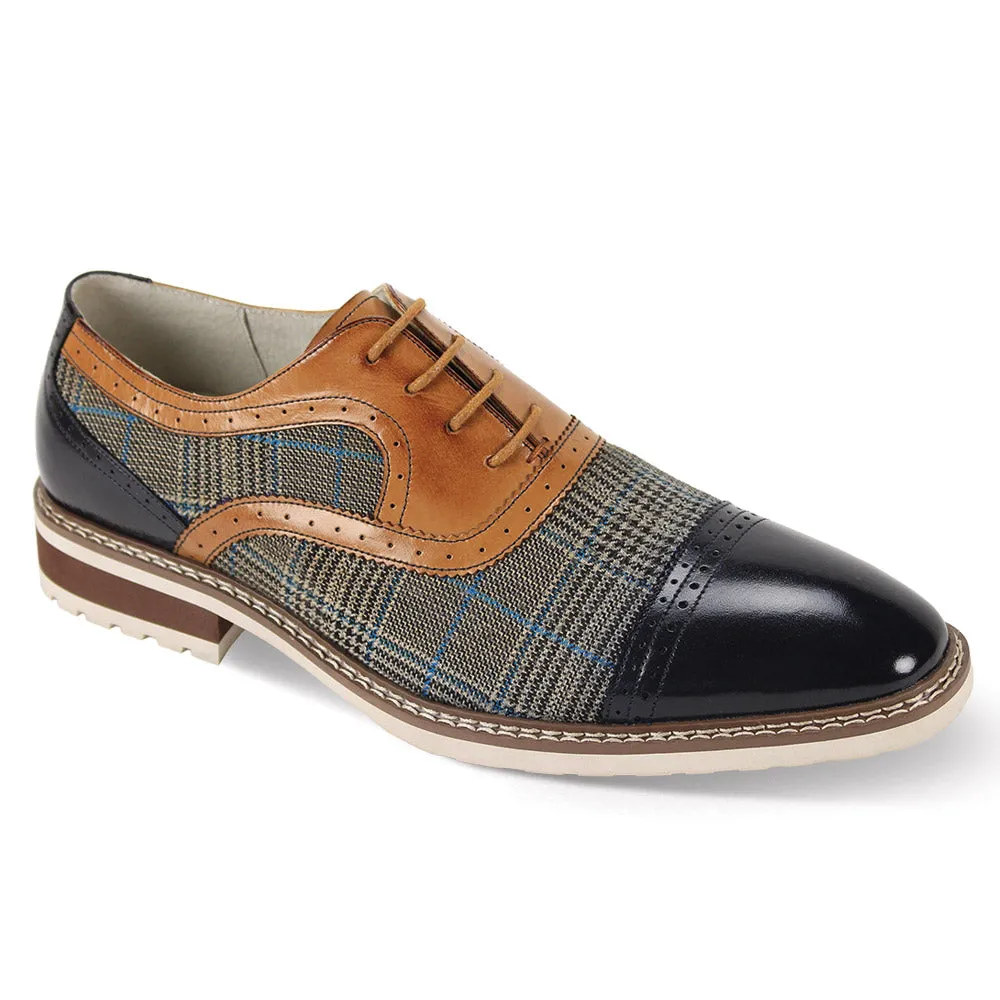 Giovann Blue Men's Lace-up Cap Toe Leather and Material Formal Shoes