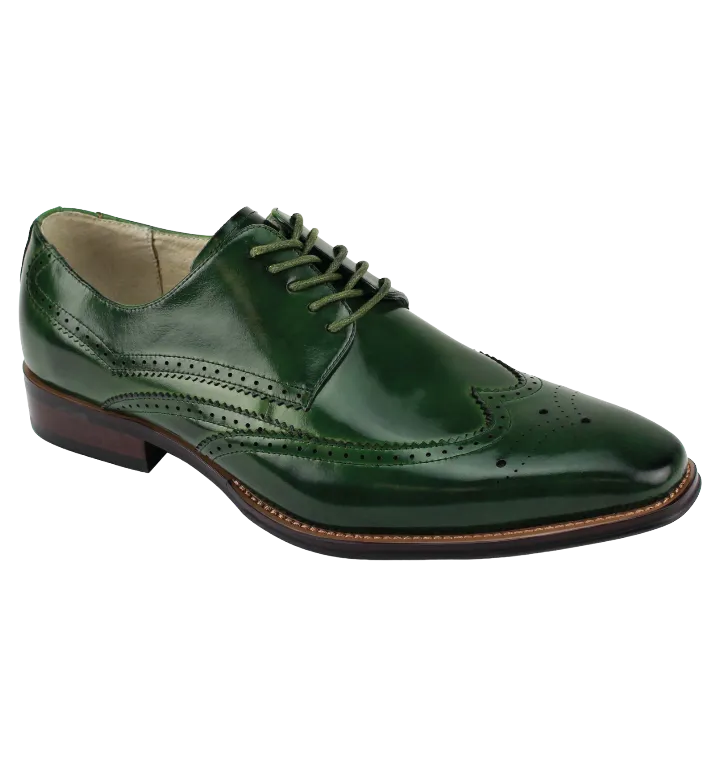 Giovanni Green Wingtips Lace-up Men's Dress Shoes Italian Style Genuine Leather