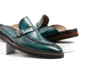 Green Hand burnished tassel Backless Slip-On Mule Custom Made-To-Order Shoes  Premium Quality Handmade