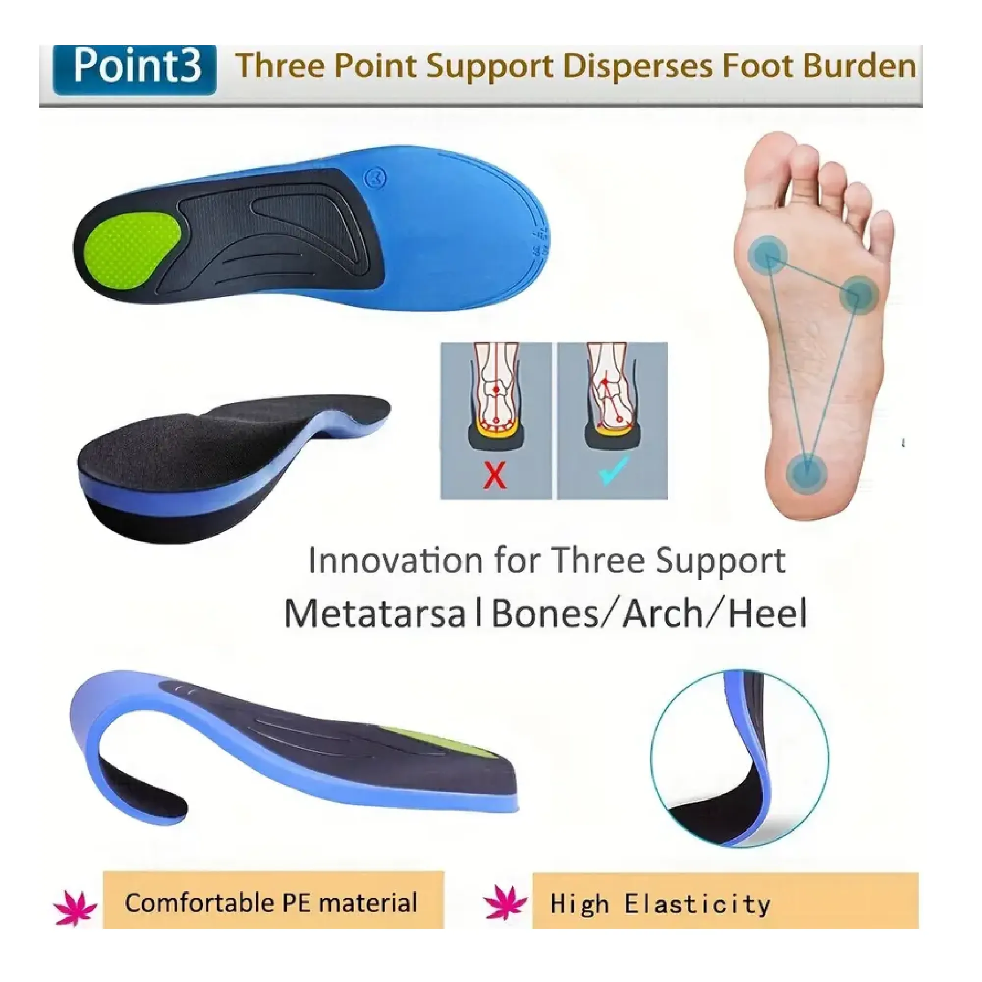 Insole Strong Arch Support, 1.38inch Arch Support Insole, Relieve Foot Fatigue, Heel Soreness, Unisex, Arch Support