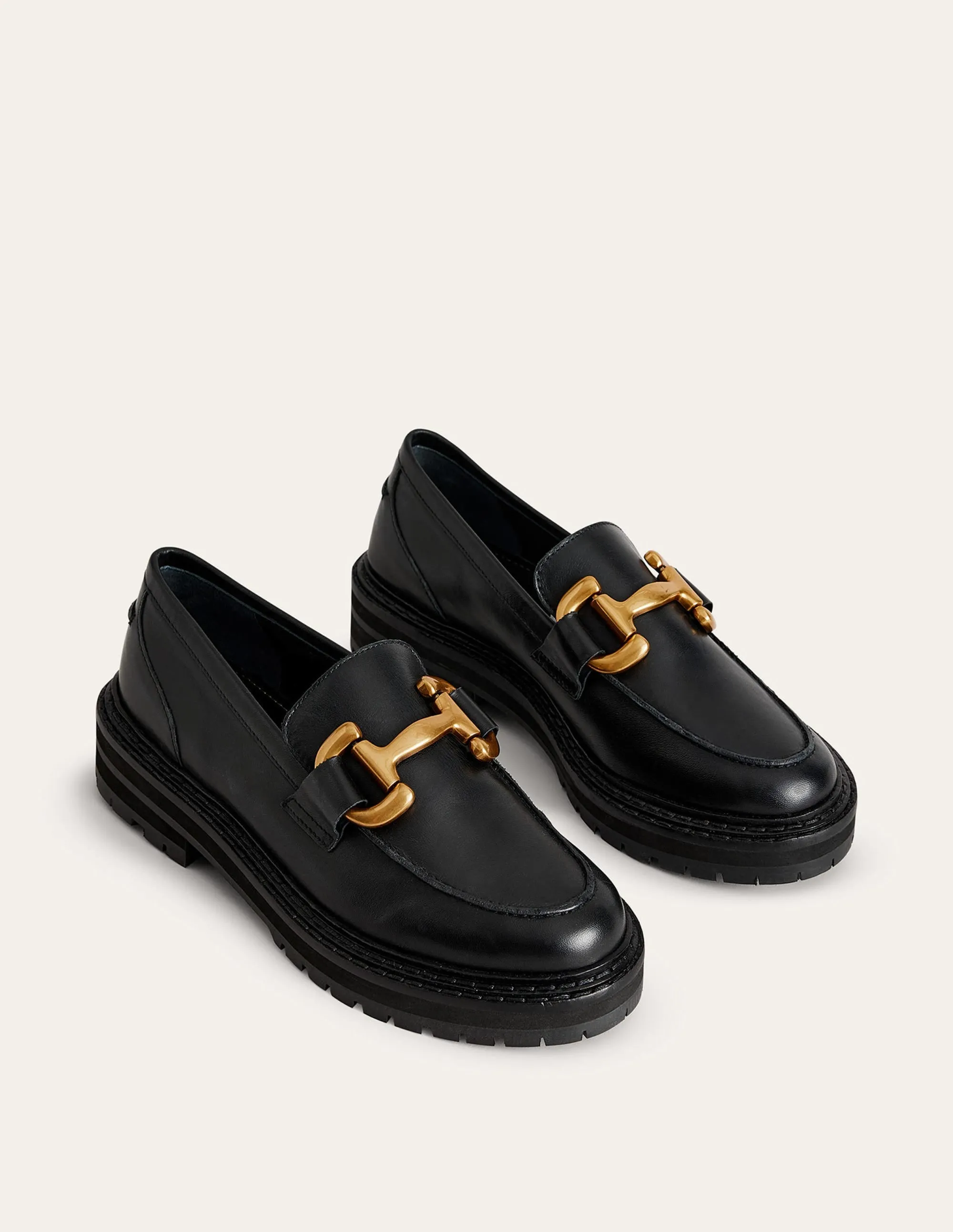 Iris Snaffle Chunky Loafers-Black Box Leather