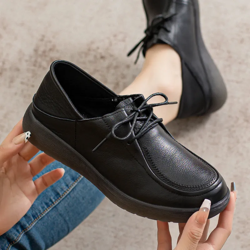 Leather Slip-on Comfort Loafers Lace-up Womens Shoes