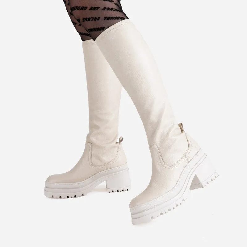 Lyssa Off White Stretch High Boots