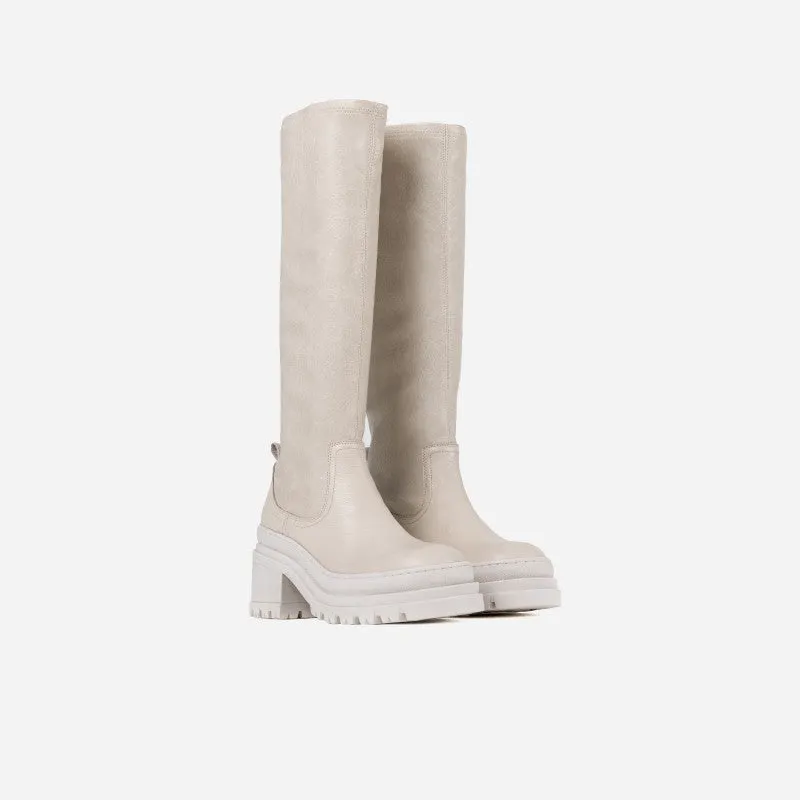 Lyssa Off White Stretch High Boots