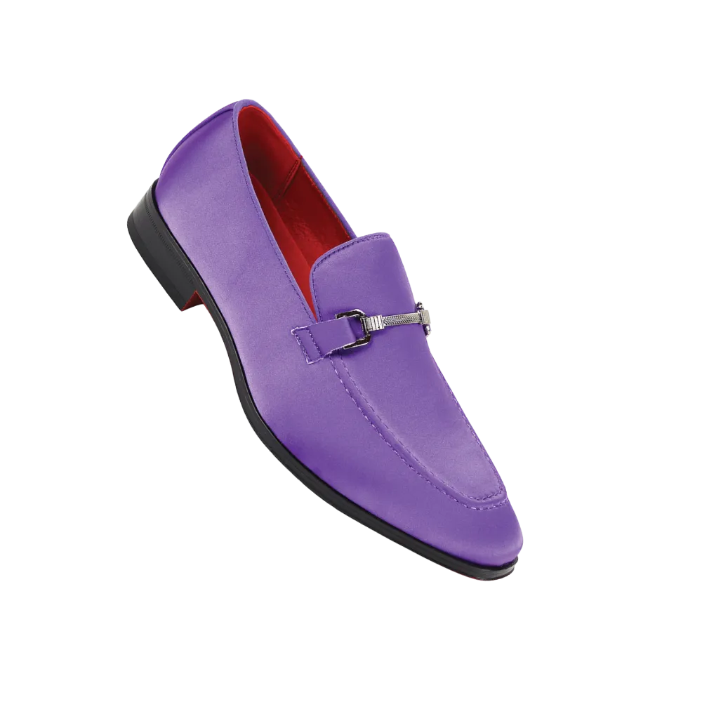 Men's Purple Elegant Formal Satin Slip-On Loafer Dress Shoes Sliver Buckle