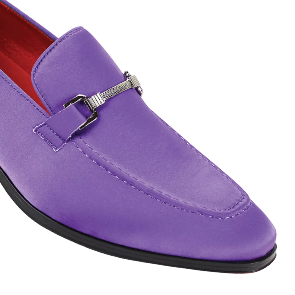 Men's Purple Elegant Formal Satin Slip-On Loafer Dress Shoes Sliver Buckle