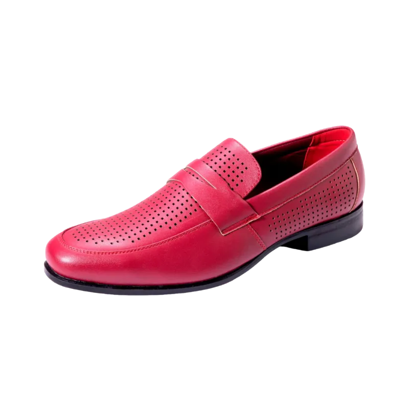 Montique Red Men's Slip-On Dress Shoes Strap Loafer