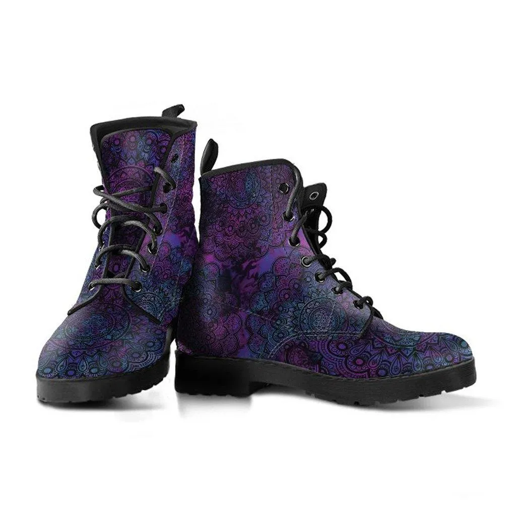 Purple Mandala  Memory Foam Boots | All Season Lace Up Boots | Vegan Leather Combat Boot by Manifestie