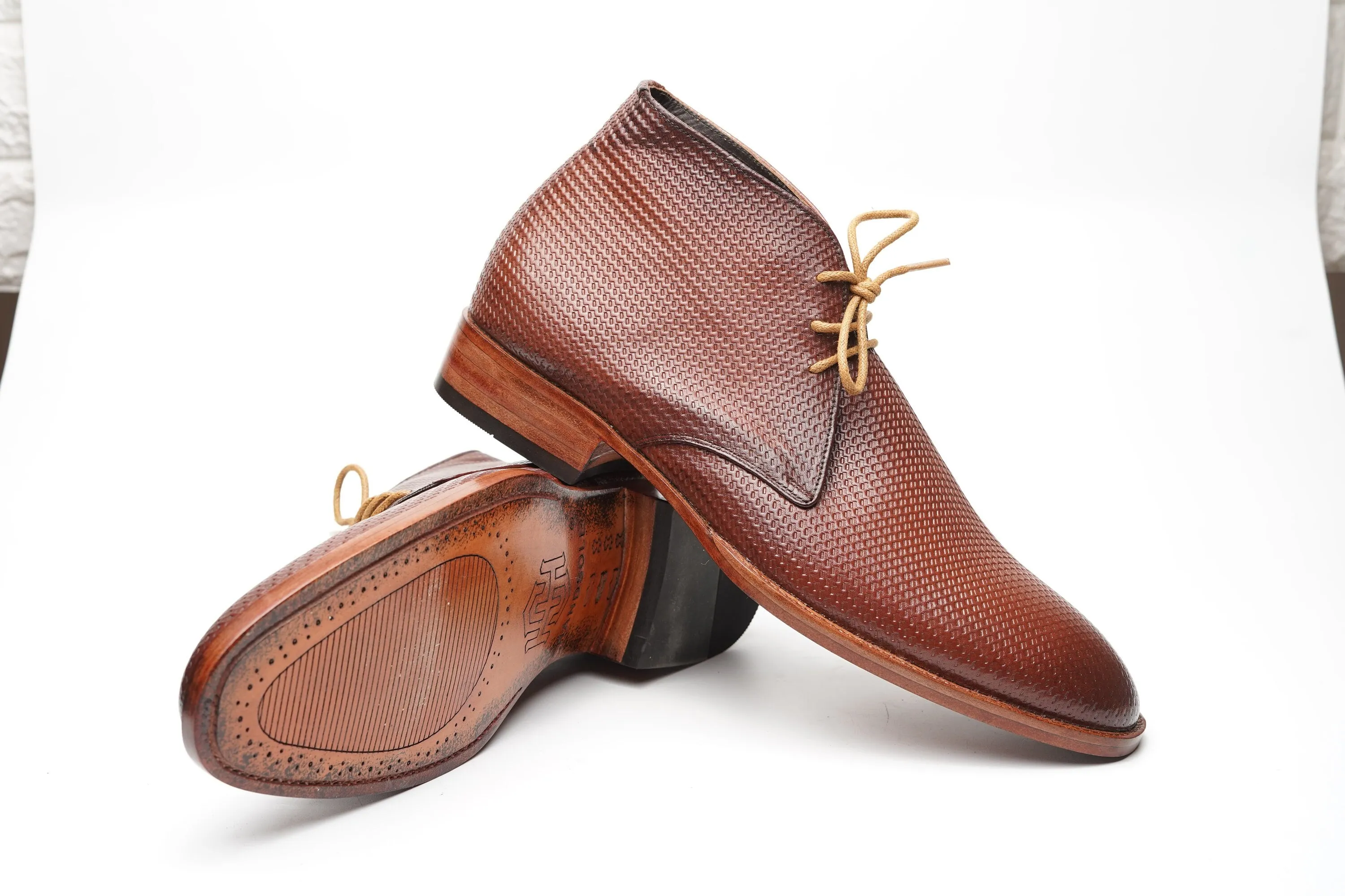 Real handmade Chukka Boots with Hand burnished brown shade Made of full grain natural crust leather