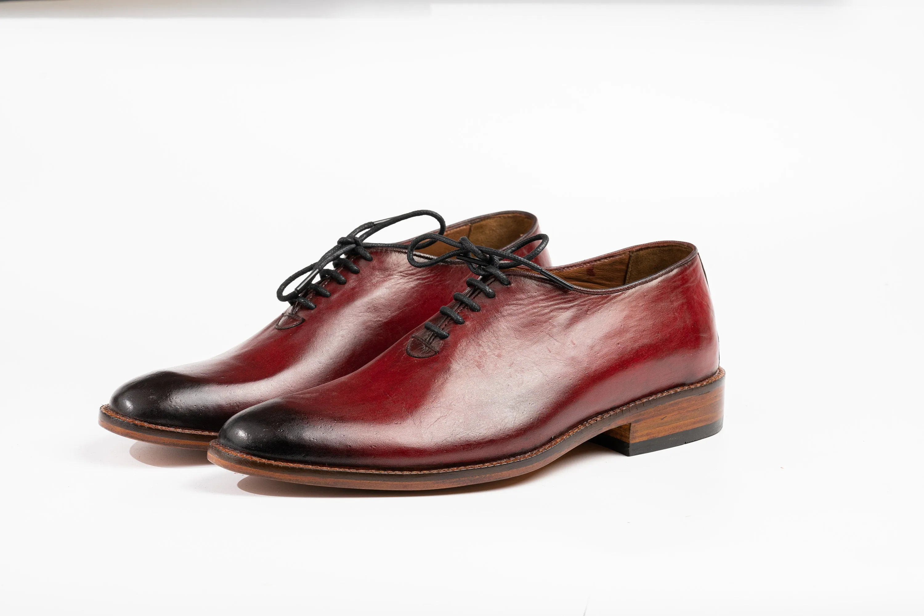 Red Wholecut Oxford Shoes Hand Welted Real Crust Leather Luxury Shoes Made To Order Customized Formal Shoes Suit Shoes Maroon Patina Shoes