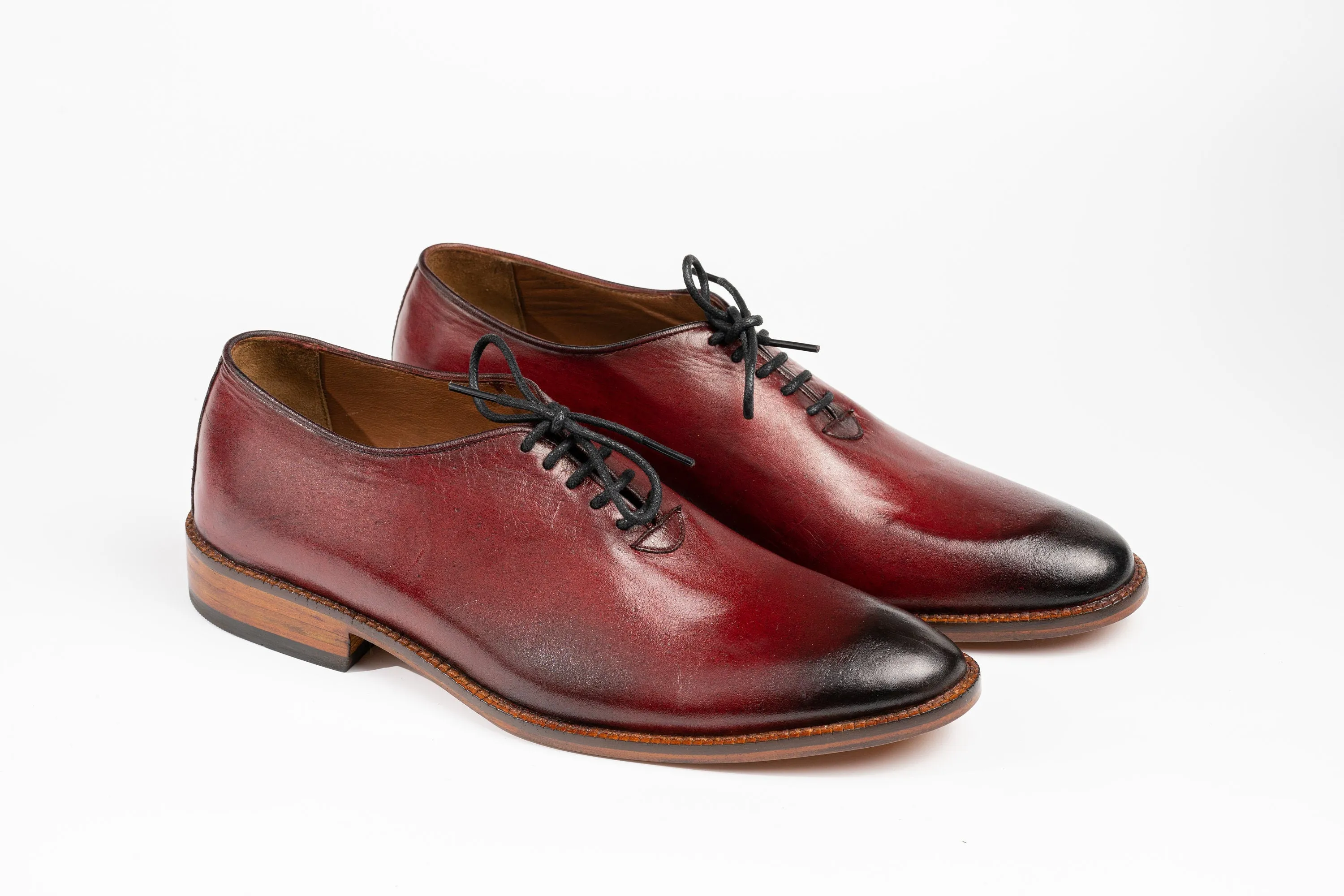 Red Wholecut Oxford Shoes Hand Welted Real Crust Leather Luxury Shoes Made To Order Customized Formal Shoes Suit Shoes Maroon Patina Shoes