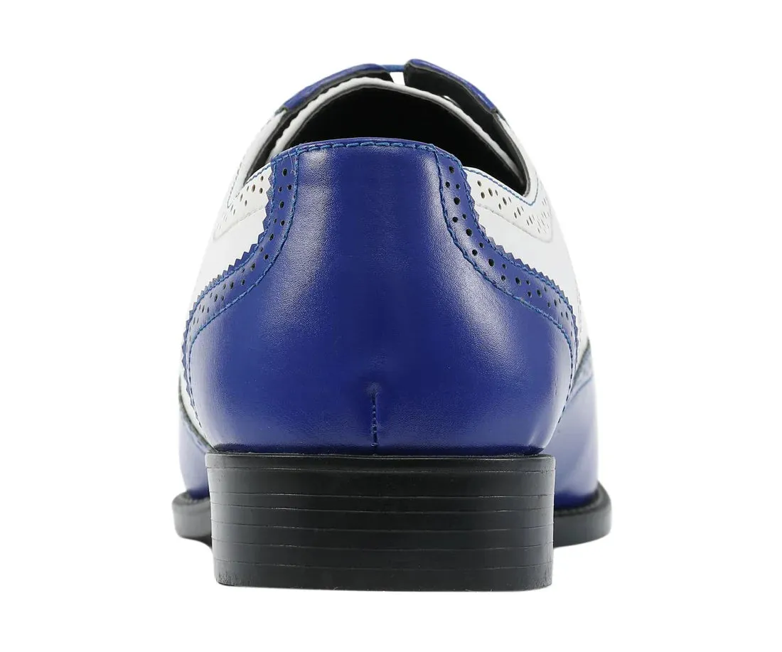 Royal Blue Two-Tone Wingtip Men's Lace-Up Dress Shoes Style No-ELWYN