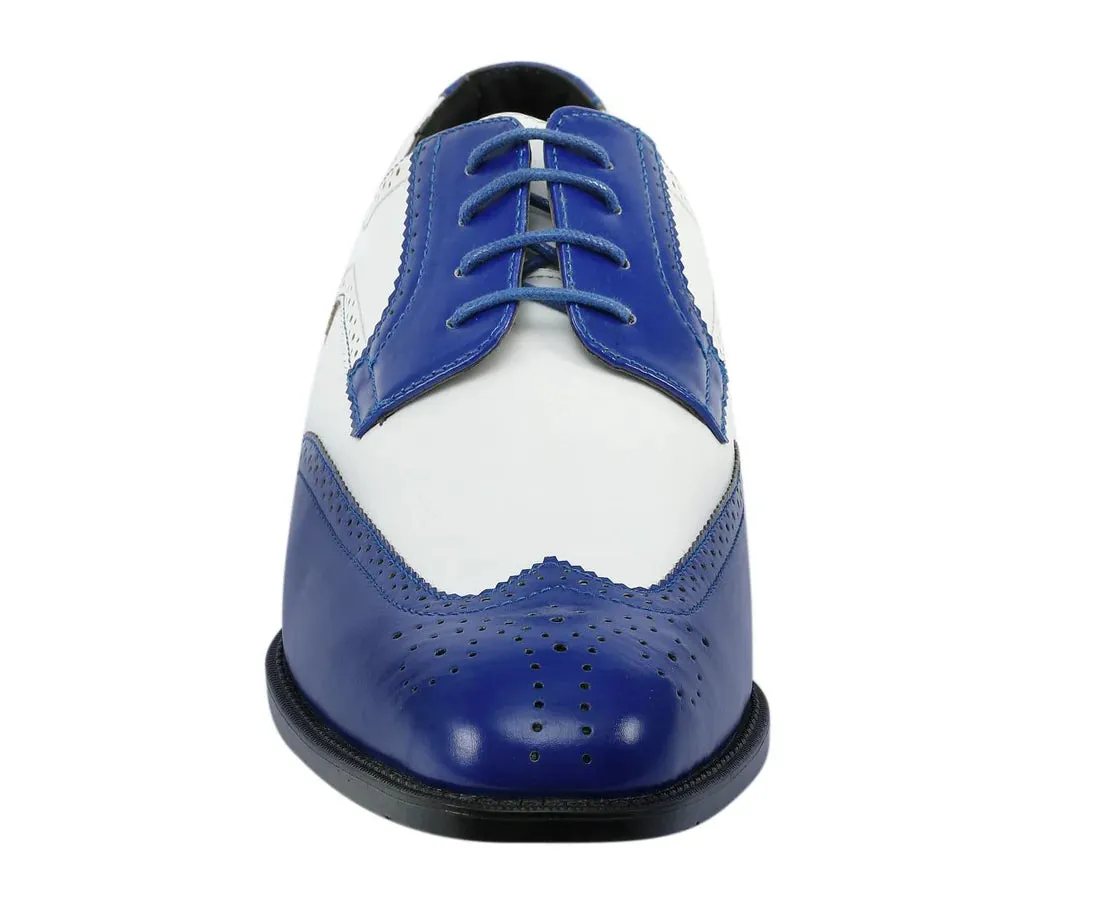 Royal Blue Two-Tone Wingtip Men's Lace-Up Dress Shoes Style No-ELWYN