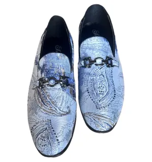 Sky Blue Men's Slip-On Formal Tuxedo Shoes Multicolor Floral Paisley Design