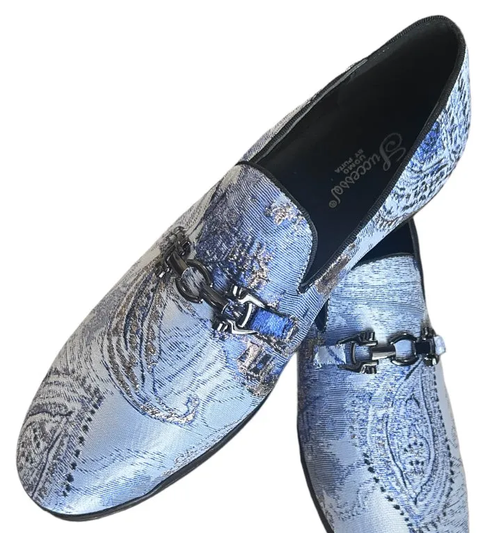 Sky Blue Men's Slip-On Formal Tuxedo Shoes Multicolor Floral Paisley Design