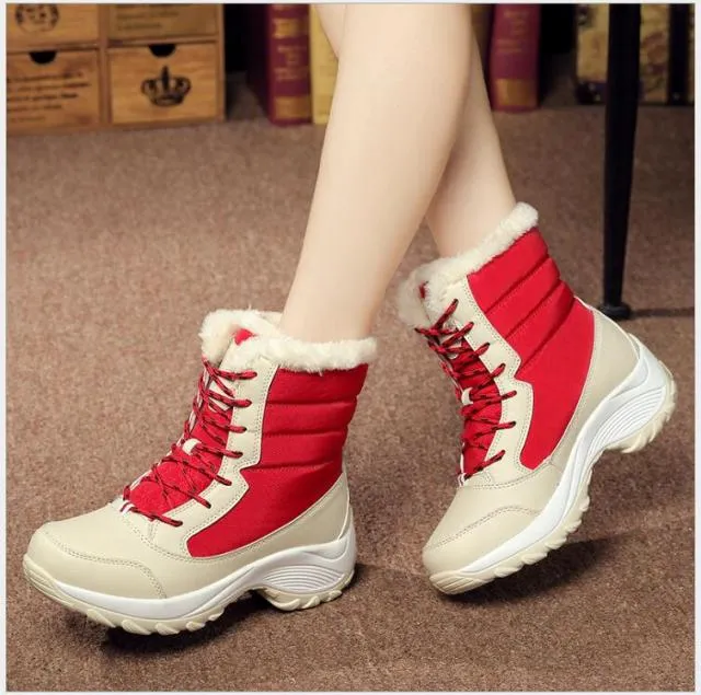 Waterproof Winter Plush Velvet Lace-up Boots