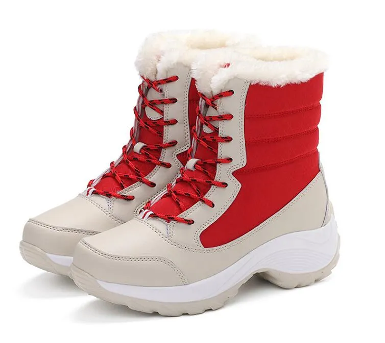 Waterproof Winter Plush Velvet Lace-up Boots