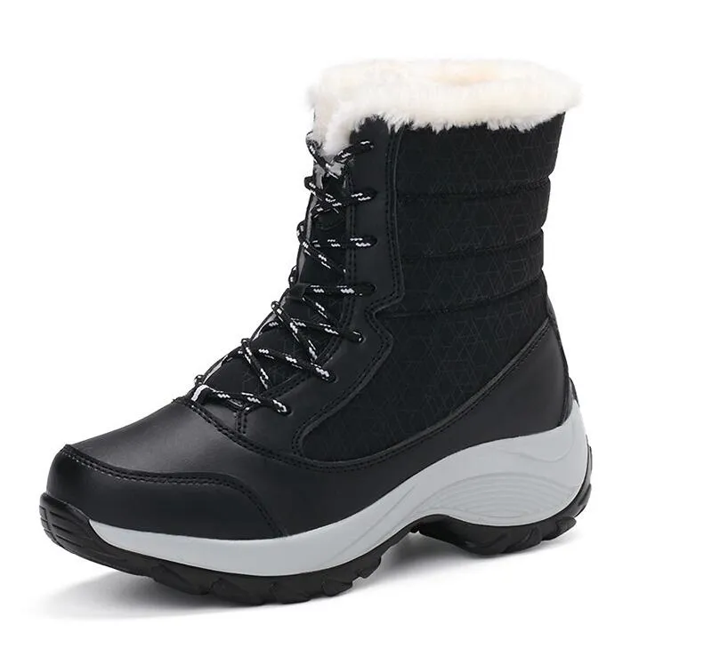 Waterproof Winter Plush Velvet Lace-up Boots