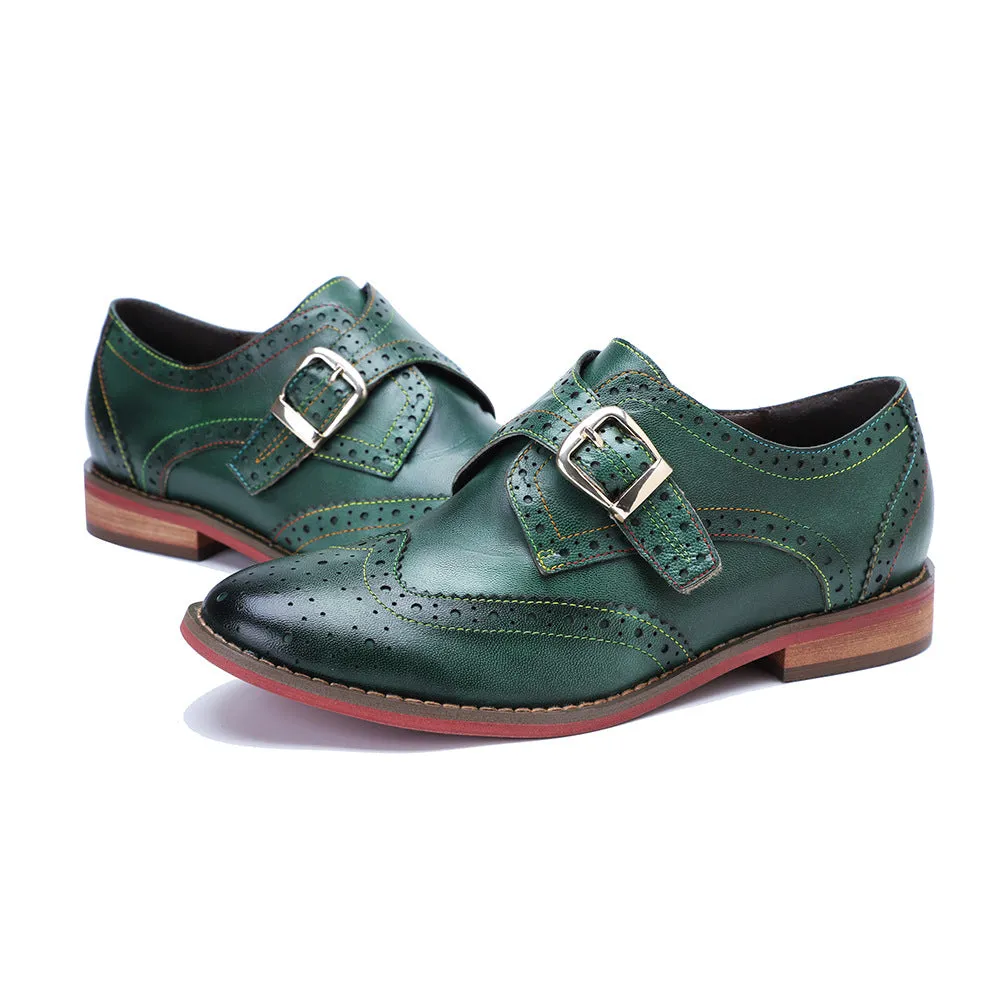 Women's Flat Brogue Oxfords Monk Strap Shoes