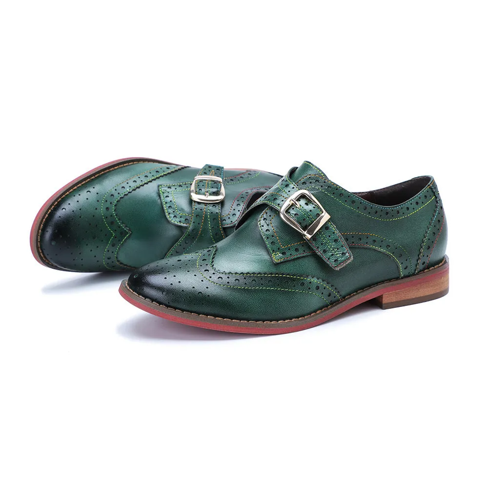 Women's Flat Brogue Oxfords Monk Strap Shoes