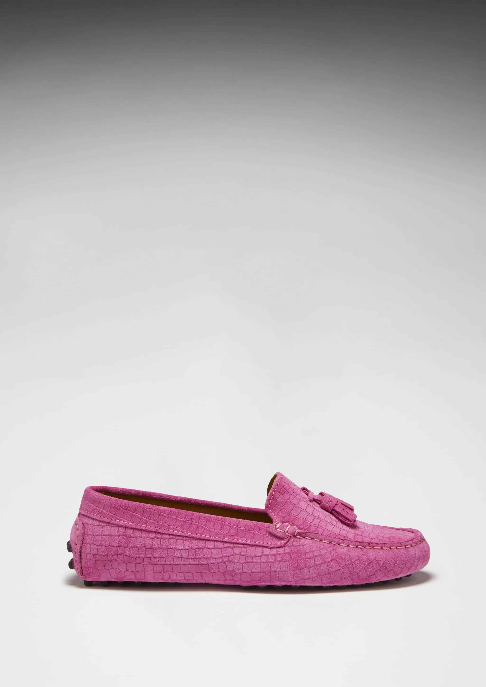 Women's Tasselled Driving Loafers, pink embossed suede